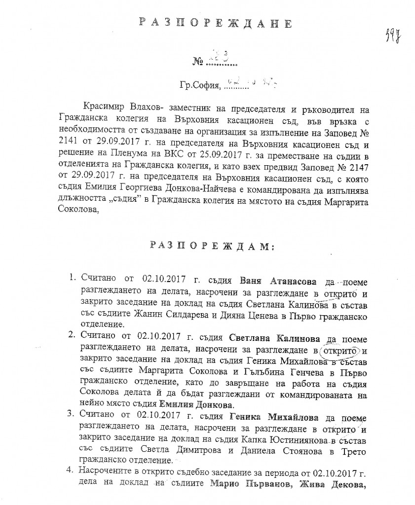 ВЪВ ВКС СЪС ЗАПОВЕДИ НАРУШАВАТ ТОТАЛНО ПРИНЦИПА НА СЛУЧАЙНО РАЗПРЕДЕЛЕНИЕ НА ДЕЛАТА! ВКС